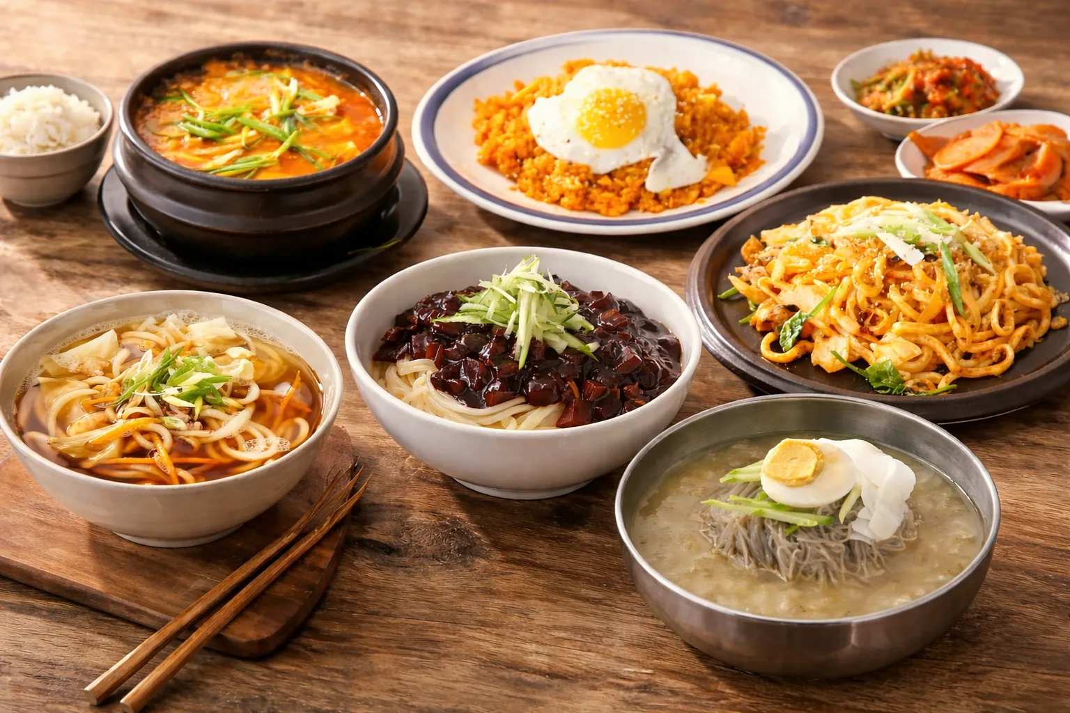 Spread of authentic Korean dishes at Diane's Kitchen in Saskatoon, SK