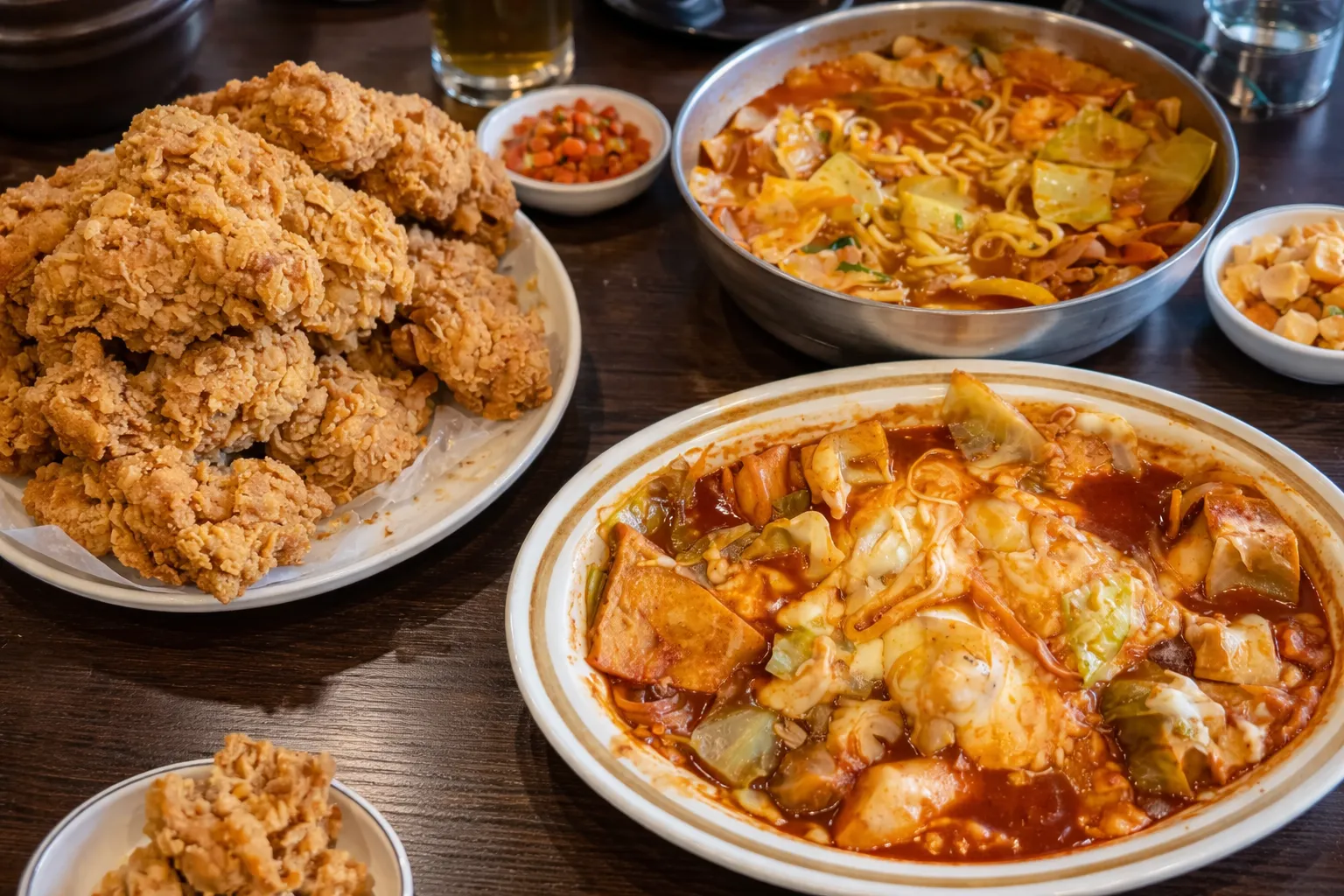 Korean fried chicken with jjamppong and cheese tteokbokki at Diane's Kitchen in Saskatoon, SK