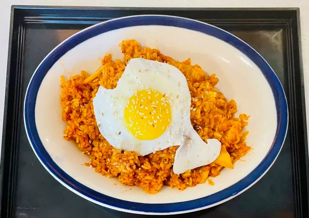 Kimchi fried rice topped with a fried egg at Diane's Kitchen in Saskatoon, SK